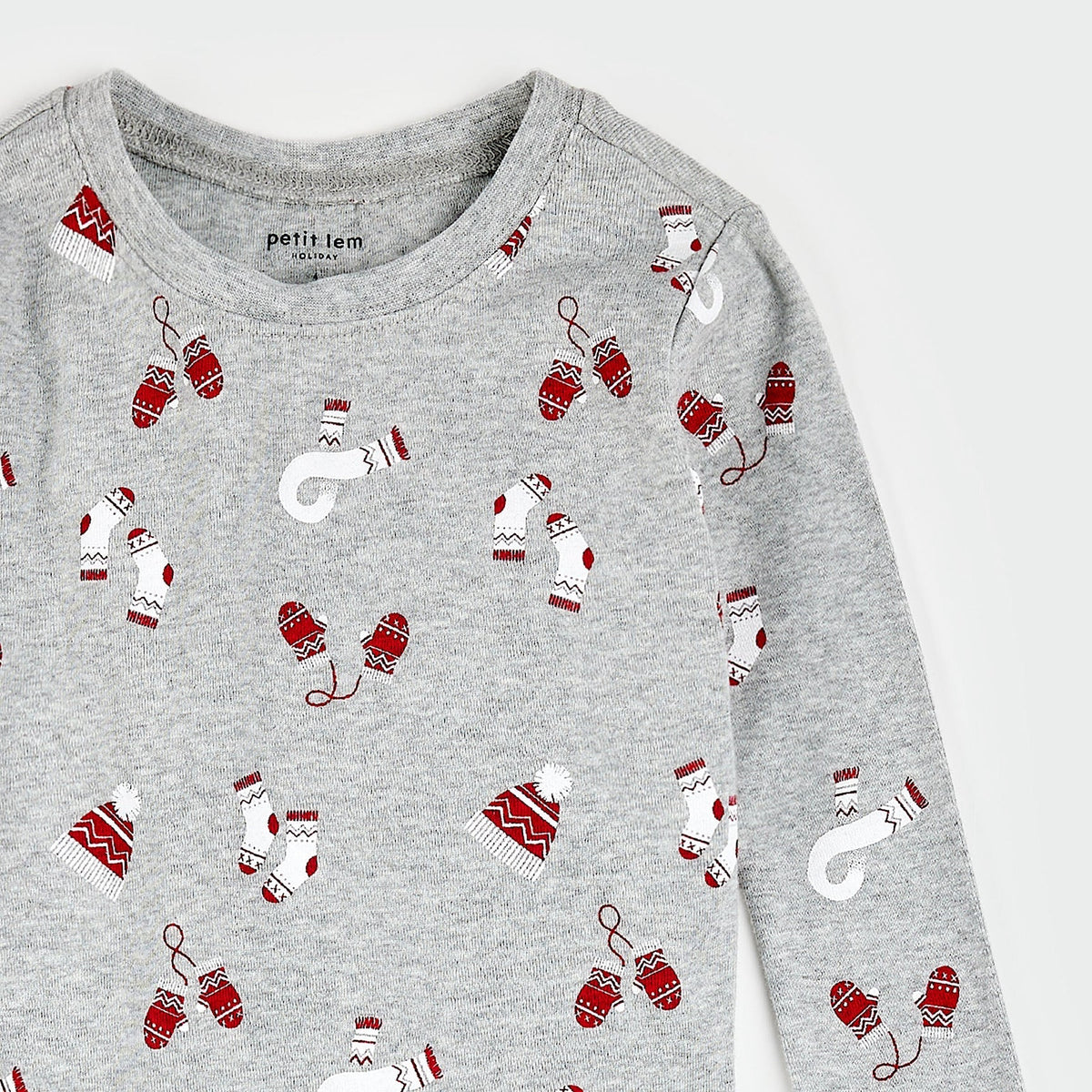 Mitts and Pieces Print on Heather Grey PJ Set | Petit Lem-2