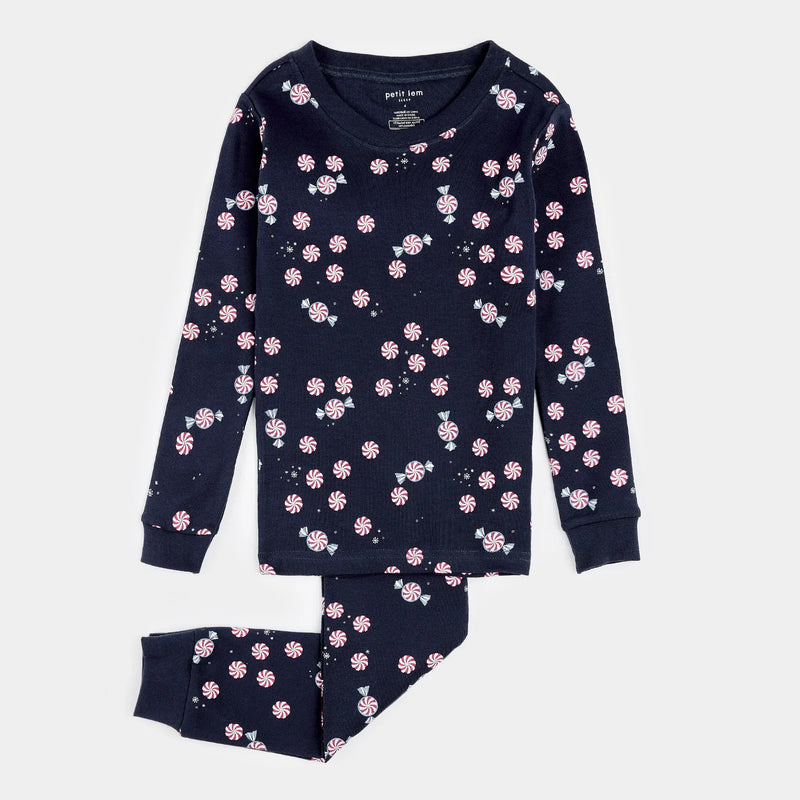 Starlight Spirals on Dress Blue PJ Set | Petit Lem-1