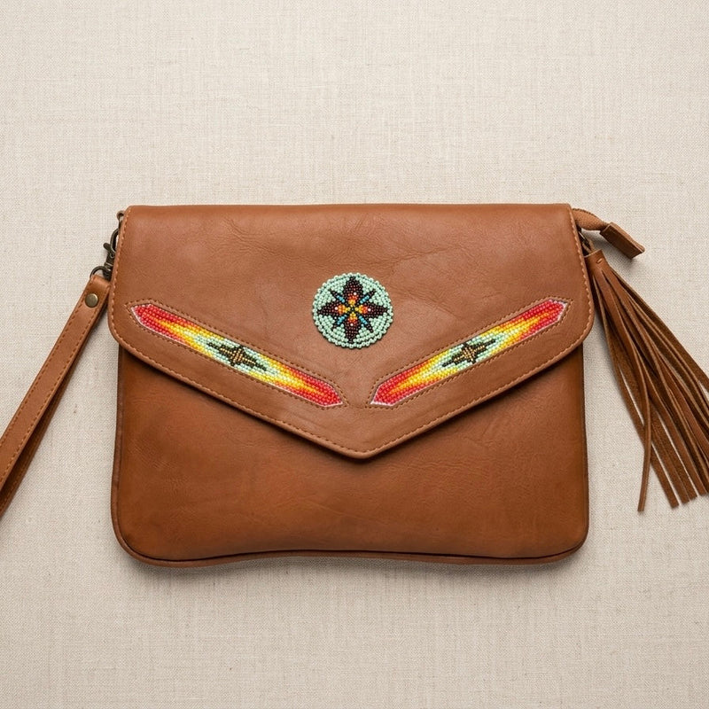 Leather beaded Crossbody bag(Brown)-6