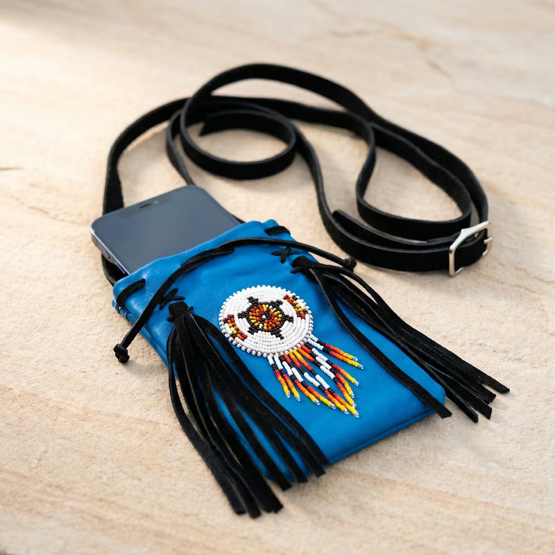Beaded Suede Phone Pouch ~ turquoise-2