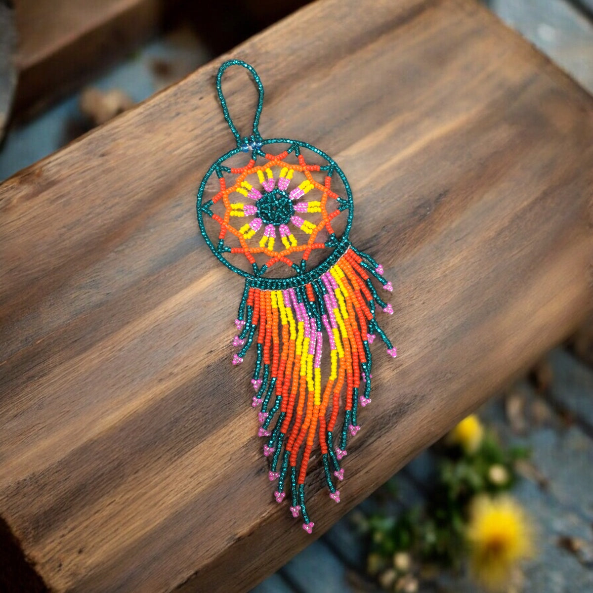 Green and Orange Celestial Beaded Handmade Dreamcatcher-2