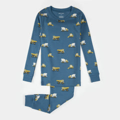 PJ Set | Construction Truck Print on Cobalt Blue | Petit Lem-1