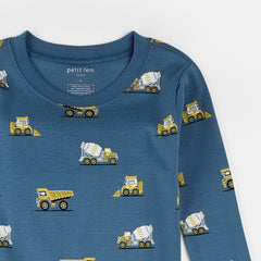 PJ Set | Construction Truck Print on Cobalt Blue | Petit Lem-2