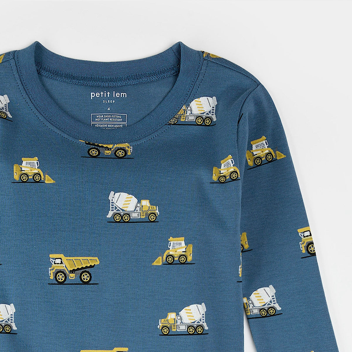 PJ Set | Construction Truck Print on Cobalt Blue | Petit Lem-2