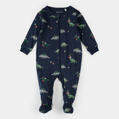 Footed Sleeper | Holiday Dinosaur Print on Navy | Petit Lem-2