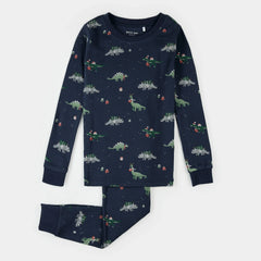 PJ Set | Holiday Dinosaur Print on Navy | Petit Lem-2