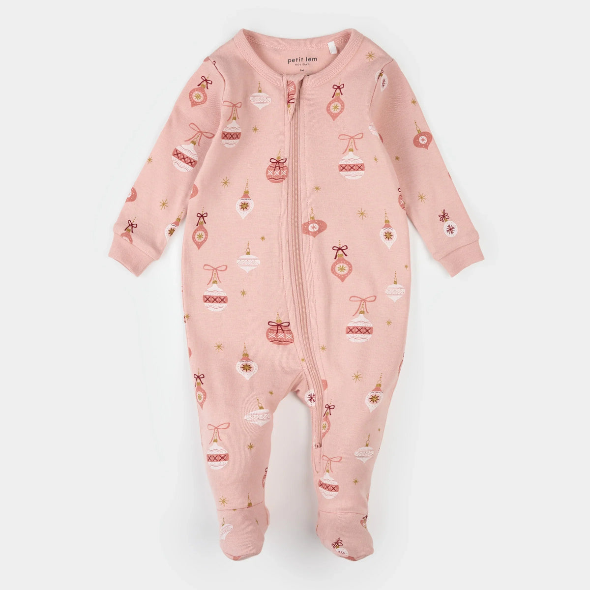 Footed Sleeper | Ornaments Print on Rose | Petit Lem-2