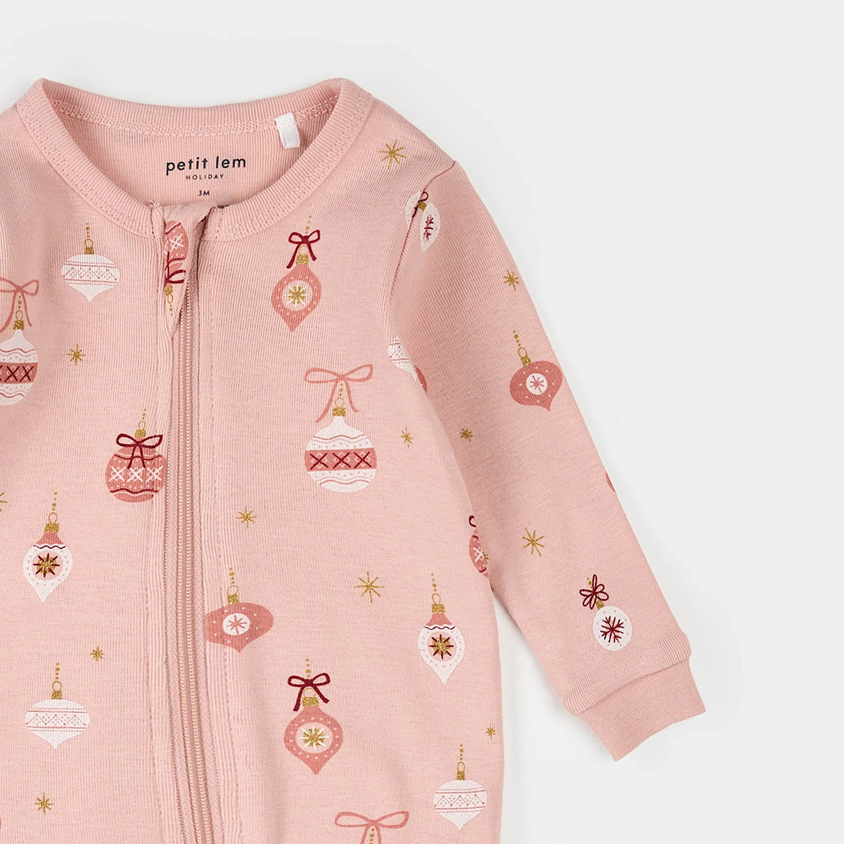 Footed Sleeper | Ornaments Print on Rose | Petit Lem-1