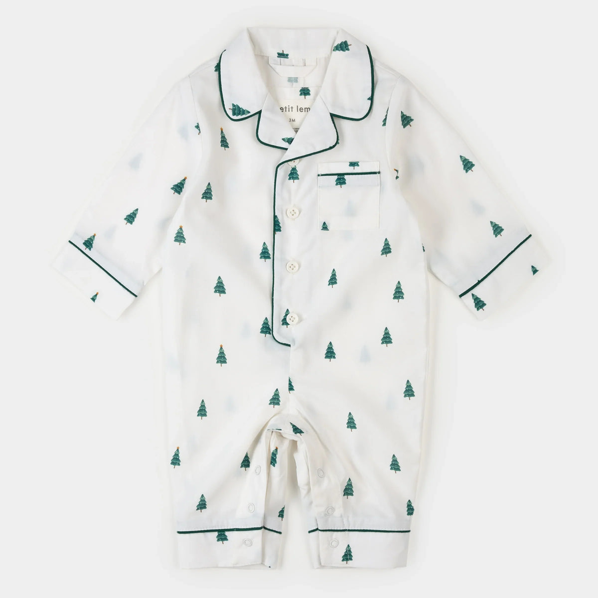 Poplin Sleeper | Pine Tree Print on Off-White | Petit Lem-1