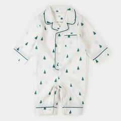 Poplin Sleeper | Pine Tree Print on Off-White | Petit Lem-1