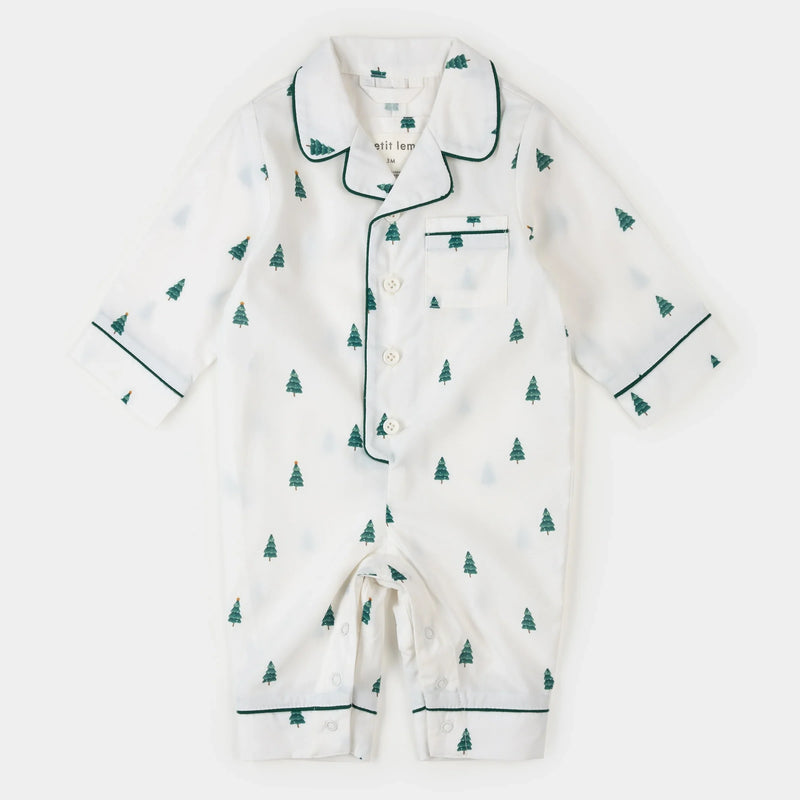 Poplin Sleeper | Pine Tree Print on Off-White | Petit Lem-1