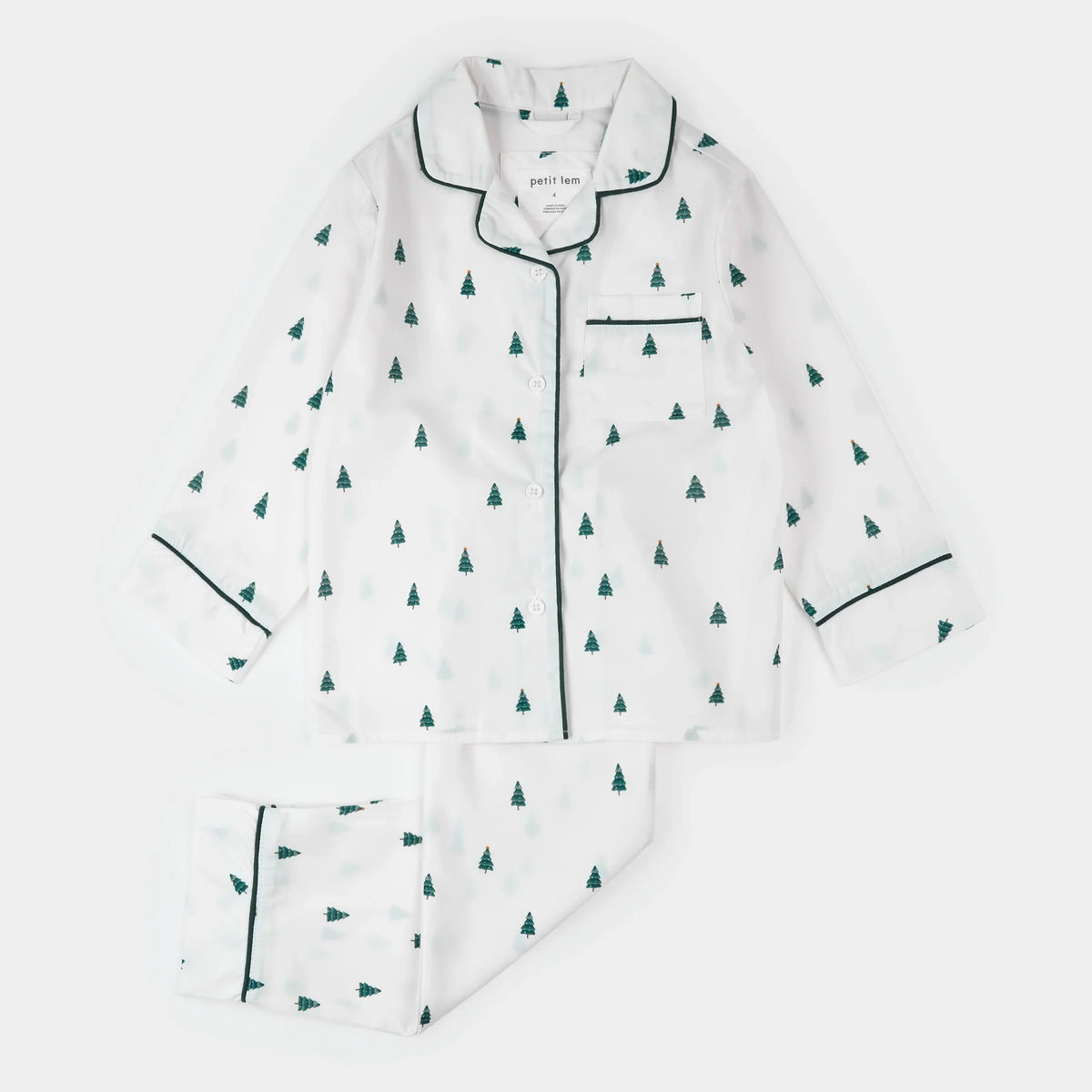Poplin PJ Set | Pine Tree Print on Off-White | Petit Lem-2