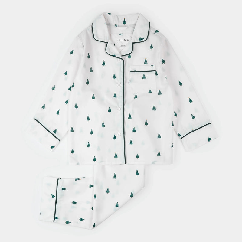 Poplin PJ Set | Pine Tree Print on Off-White | Petit Lem-2