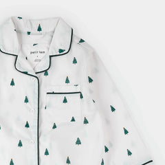 Poplin PJ Set | Pine Tree Print on Off-White | Petit Lem-1