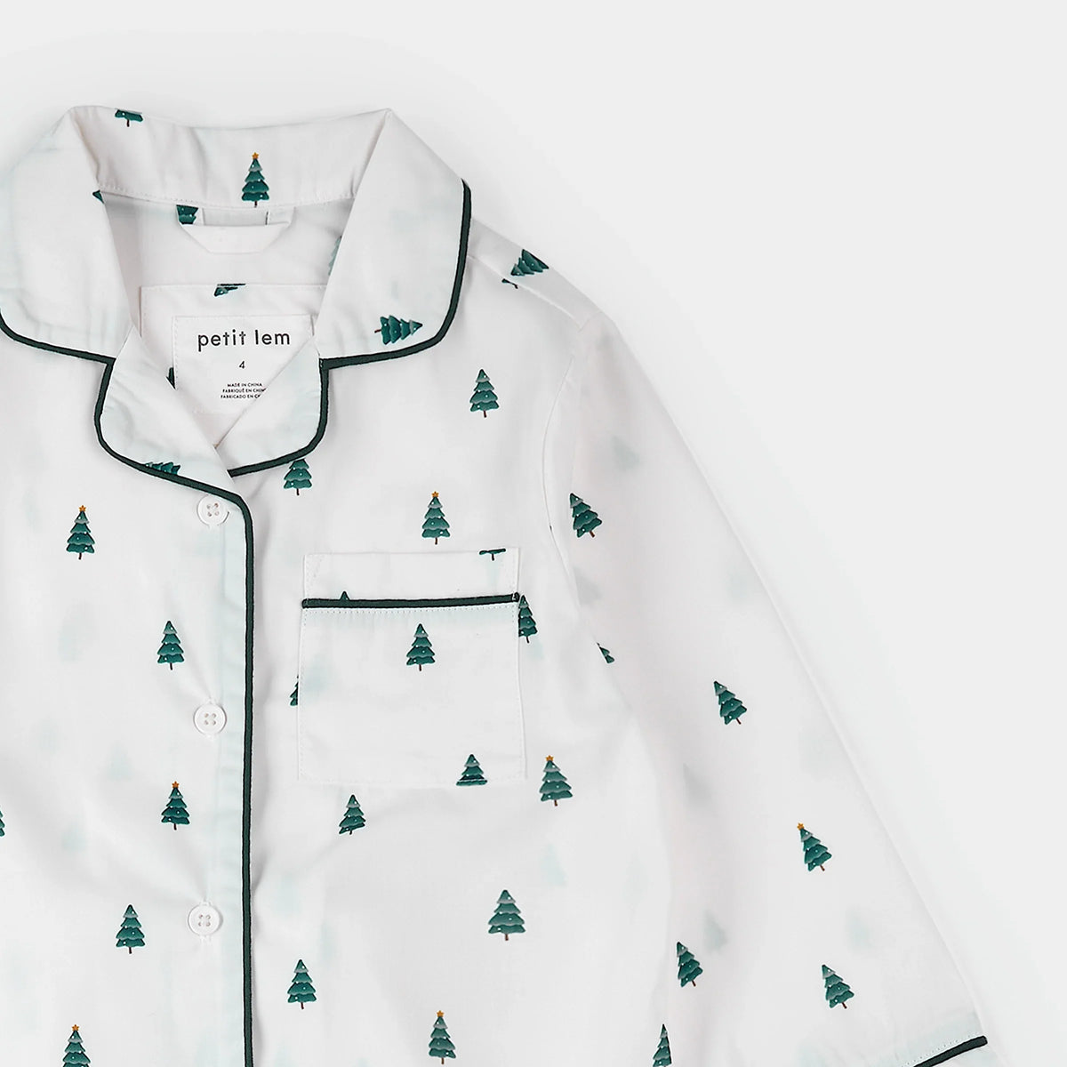 Poplin PJ Set | Pine Tree Print on Off-White | Petit Lem