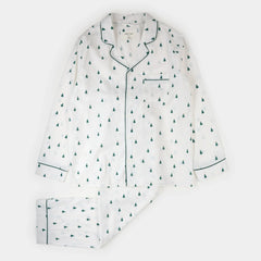 Men 2pc Poplin PJ Set | Pine Tree Print on Off-White | Petit Lem-2