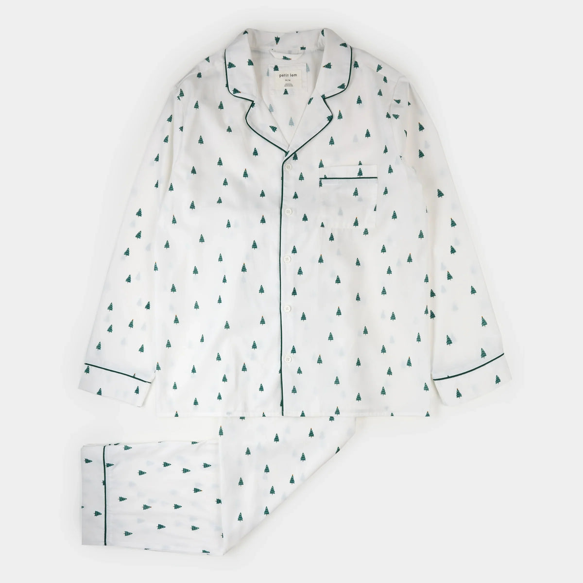 Men 2pc Poplin PJ Set | Pine Tree Print on Off-White | Petit Lem-2