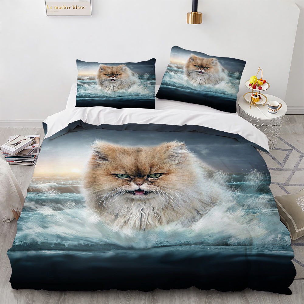 White Cute Cat Duvet Cover Bedding Set-4