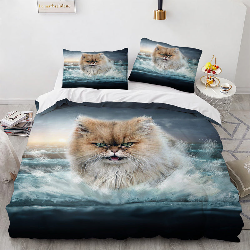 White Cute Cat Duvet Cover Bedding Set-4