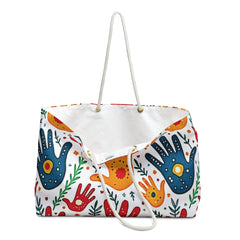 Colorful Handprint Weekender Bag - Boho Palm Print Travel Tote-6