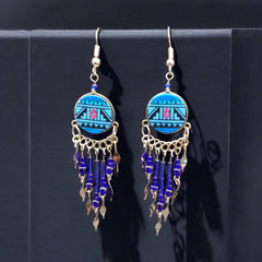 Sky Blue Southwestern Round Shaped Dangle Earrings-1
