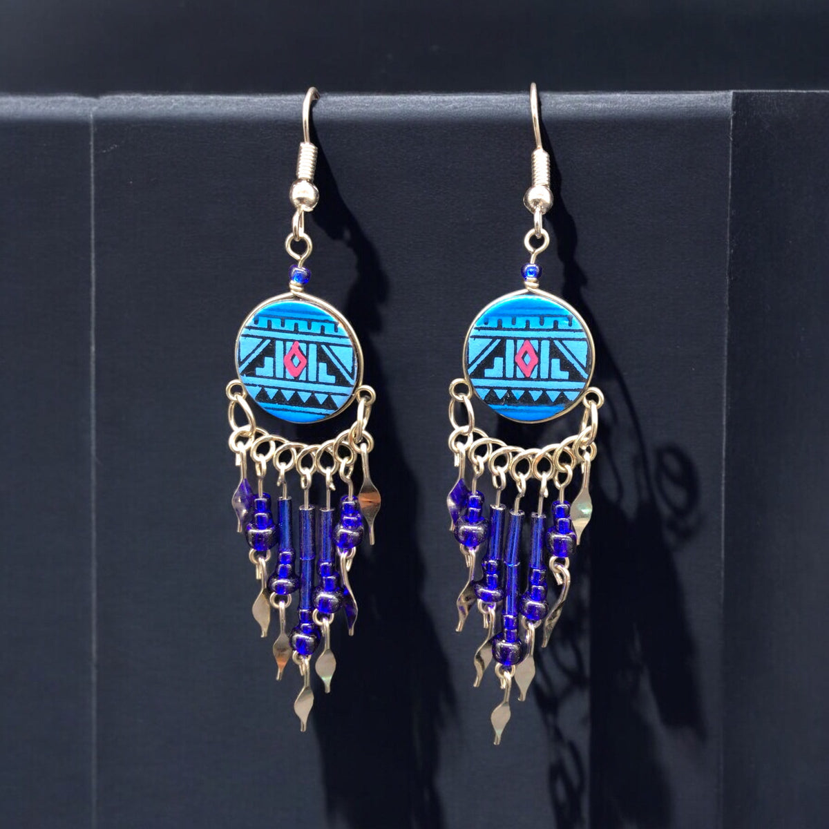 Sky Blue Southwestern Round Shaped Dangle Earrings