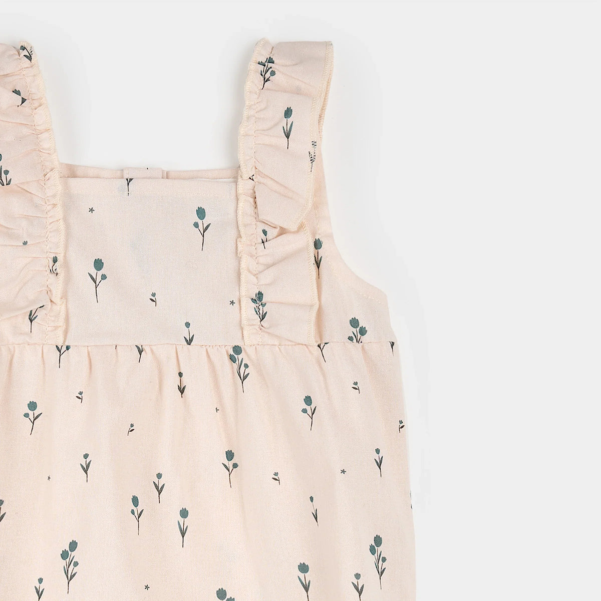 Cross Hatch Playsuit | Blue Tulips on Light Pink | Petit Lem-4
