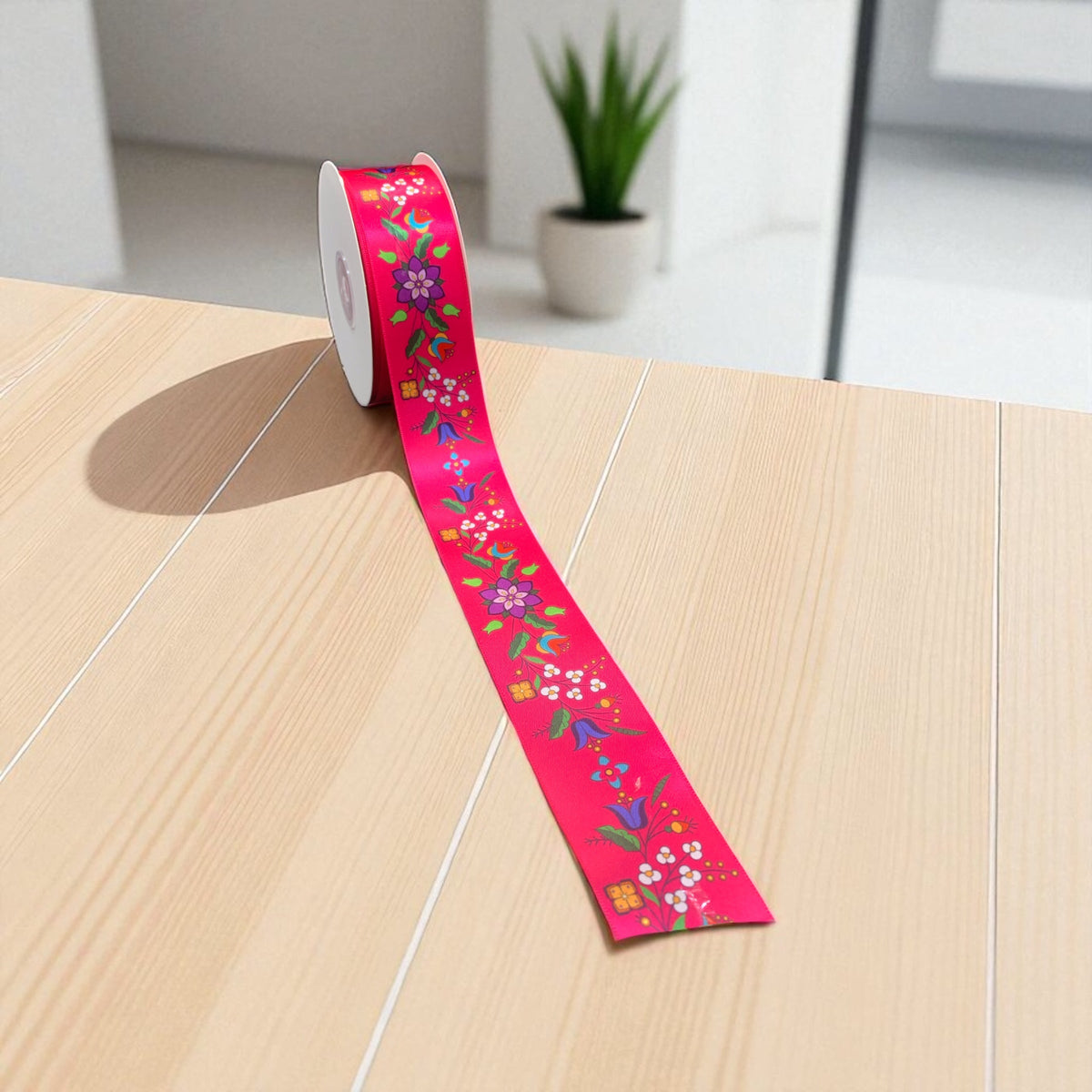 Pink Double Face Floral Ribbon Roll-1