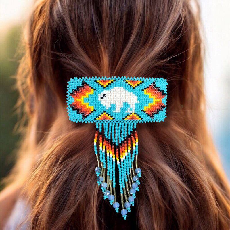 Rectangular Fringed Barrette - Turquoise-1