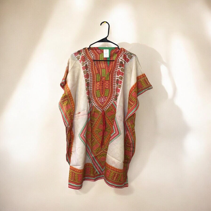 Red and Beige Printed Kaftan for Women-1