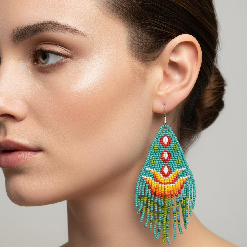 Turquoise Flame Blossom Drop Earrings-2