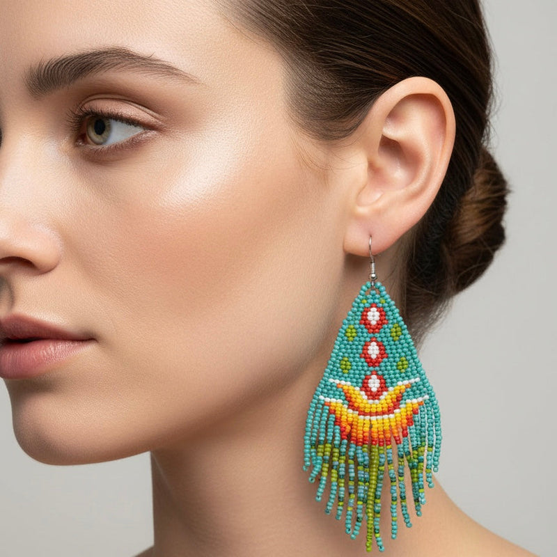 Turquoise Flame Blossom Drop Earrings-2