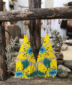 Flower Fringe Beaded Earrings (Yellow)-5