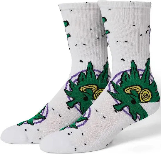 HUF 'Green Buddy Hypnosis' Socks - White-1