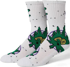 HUF 'Green Buddy Hypnosis' Socks - White-1
