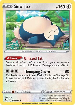 Snorlax 143/196 - SWSH11 Lost Origin Reverse Holofoil-1
