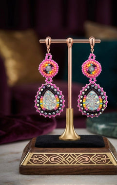 Drop Beaded Earrings pink collection-3