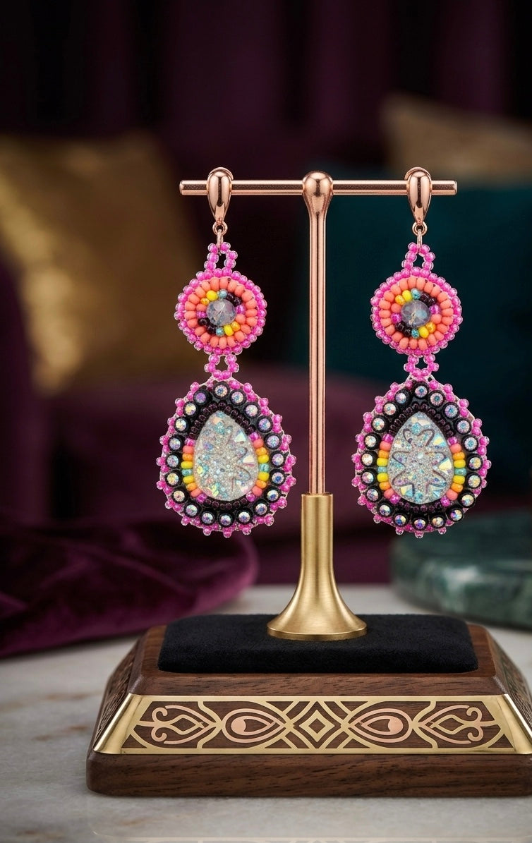 Drop Beaded Earrings pink collection-3