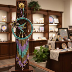 Purple and Turquoise Native Beaded Hummingbird-1