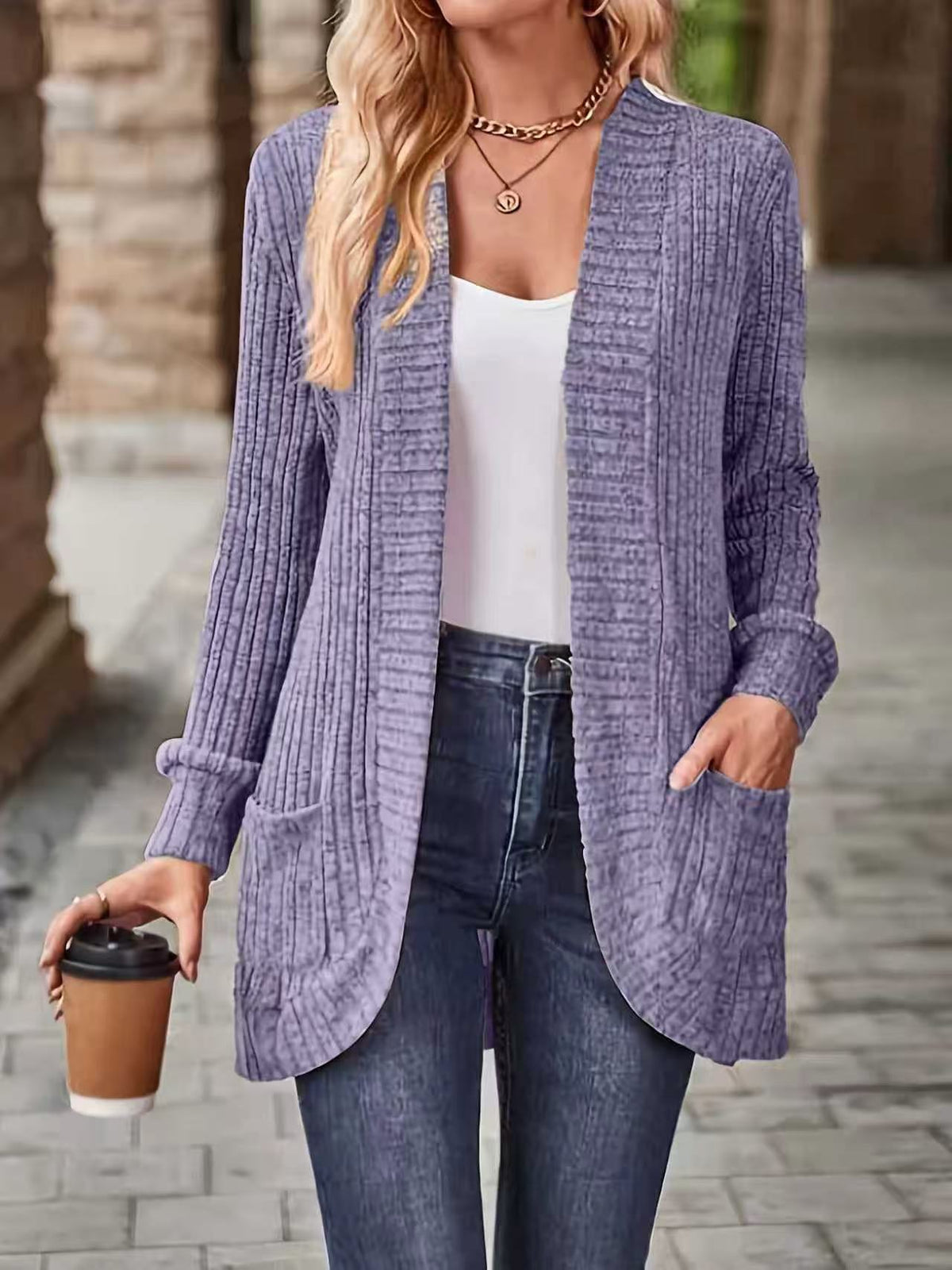 Women’s Relaxed-Fit Mid-Length Winter Coat with Pockets – Casual Autumn Outerwear Jacket-2