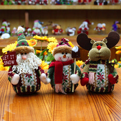 Christmas Elk Santa Snowman Figurines – Flannel Holiday Decorations, 18x13cm-1