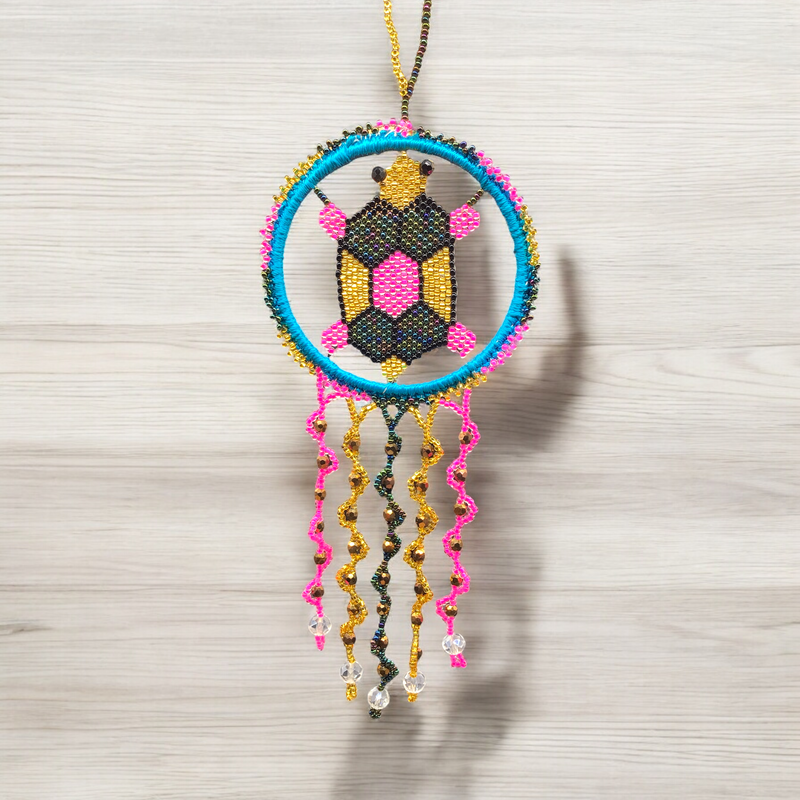Golden and Blue Beaded Turtle Ornament-1