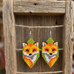 Fox Beaded Earrings (Green)-1