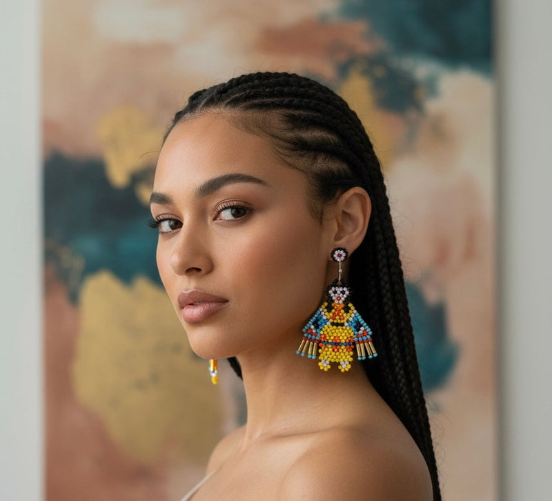American Kachina Doll Girl Woman (Yellow Blue)-2