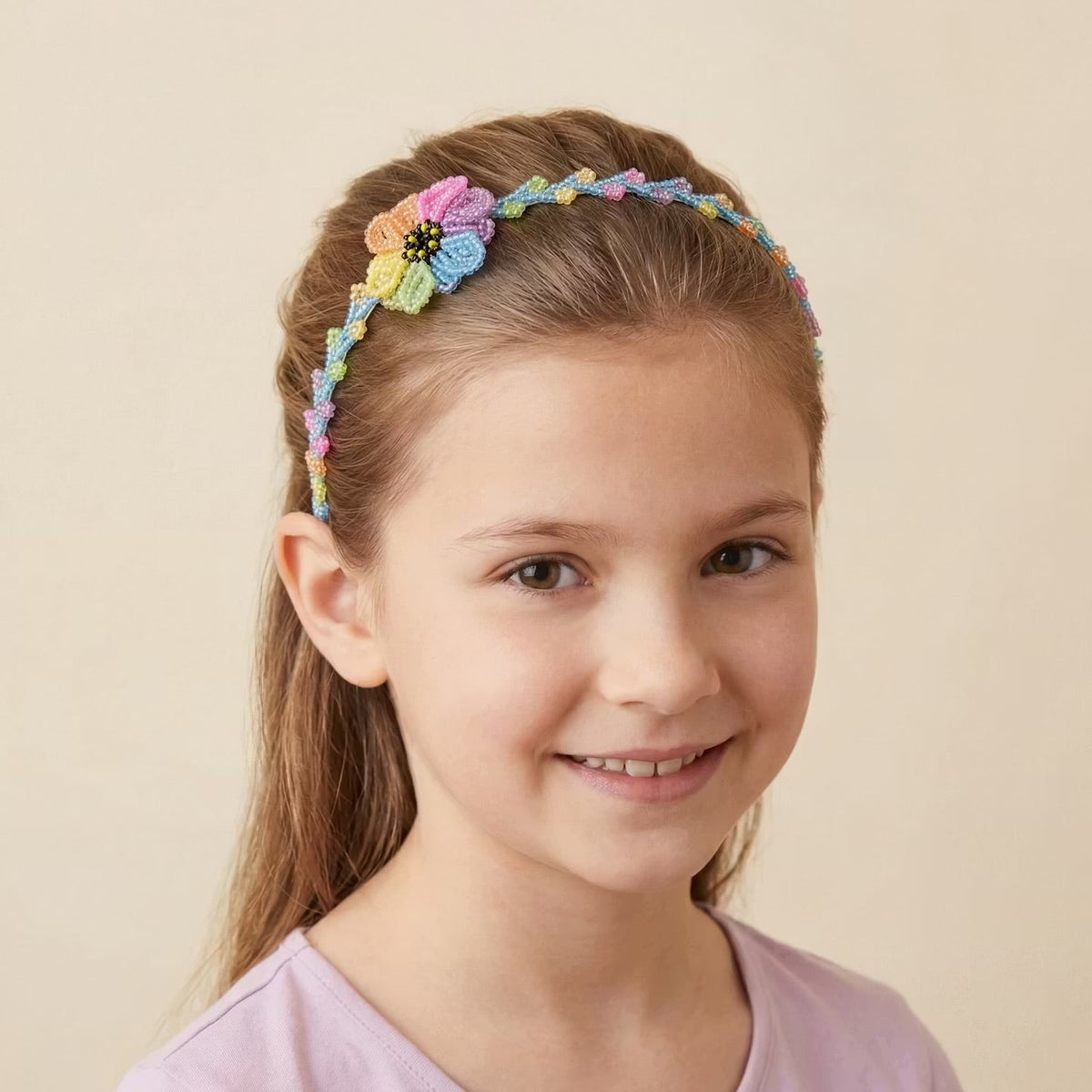 Beaded Headband with Flower Multicolour-3