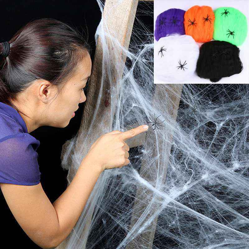 Halloween Stretchable Spider Web Decoration – Cotton Web with Mini Spiders for Indoor & Outdoor Use-1