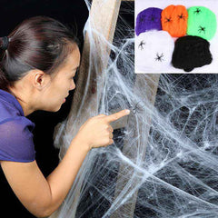 Halloween Stretchable Spider Web Decoration – Cotton Web with Mini Spiders for Indoor & Outdoor Use-1