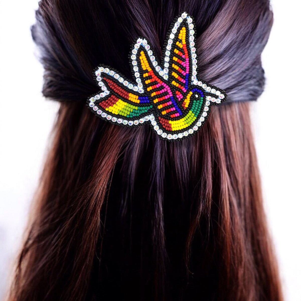 Brown and Yellow Beaded Hummingbird Barrette-1