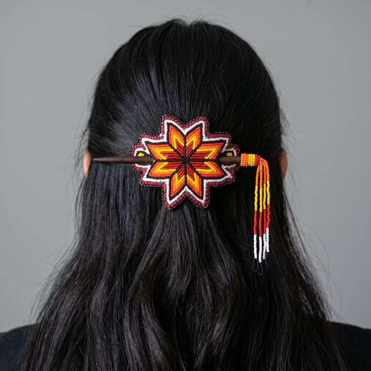 White Handmade Beaded Star Barrette-3