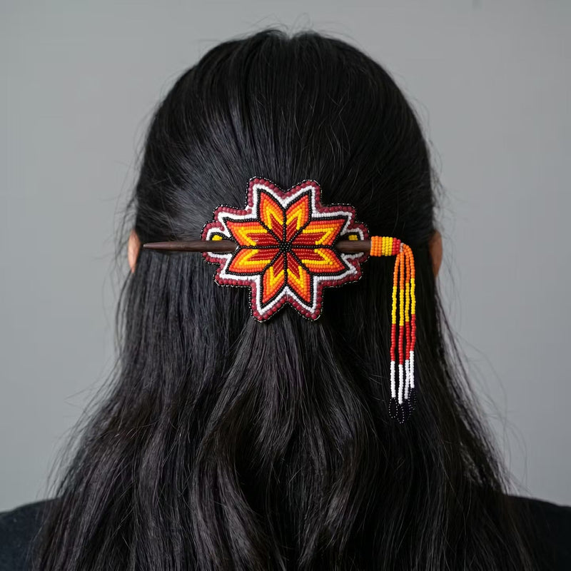 White Handmade Beaded Star Barrette-3